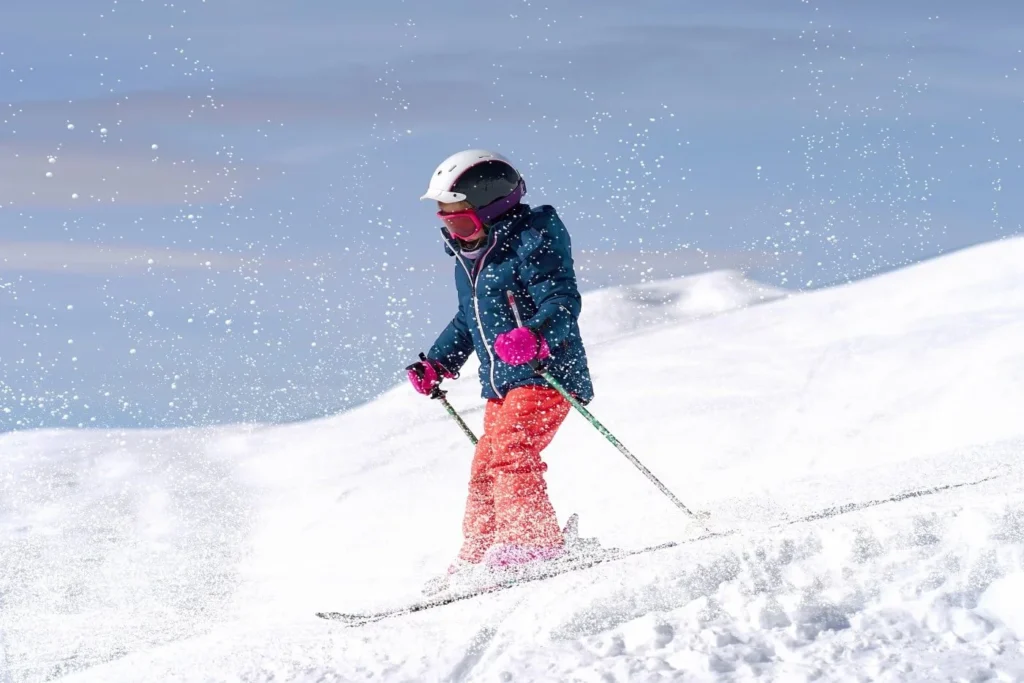 Skier going down the slopes in Nagano, Japan.