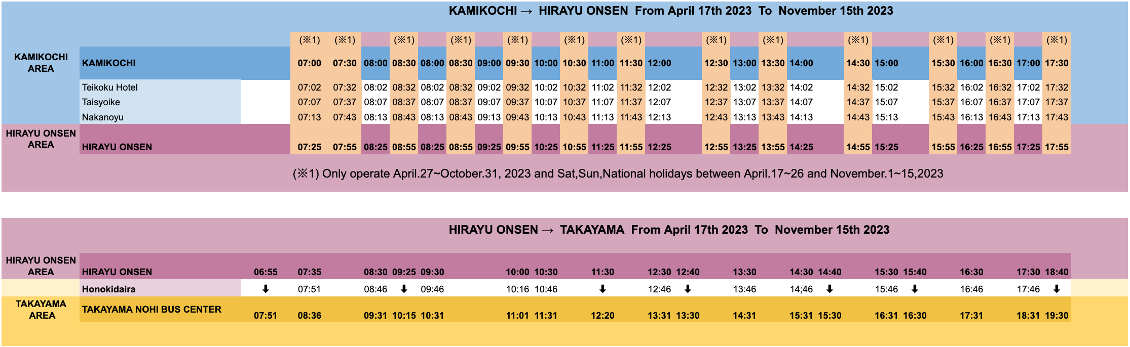 Local-Bus-Timetable-From-Kamikochi-Hirayu-onsen-to-Takayama