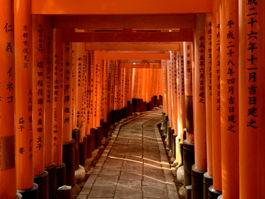Fushimi-inari-senbon-torii-backside-light-beams