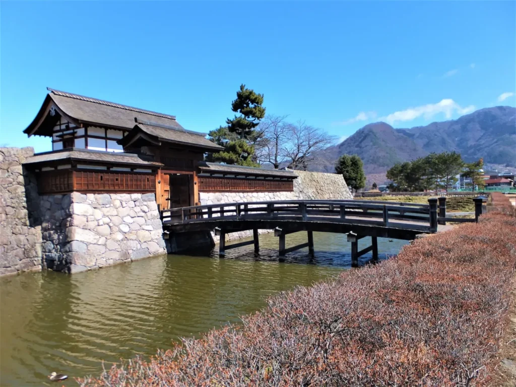Matsushiro Castle in March on a sunny day in Nagano.