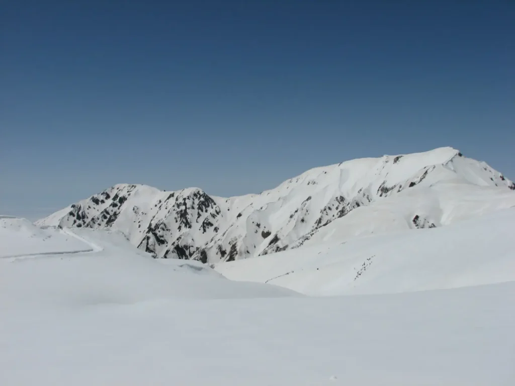 View of the tateyama mountain chain in Murodo in Spring.