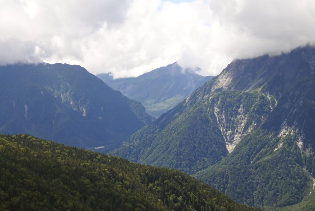 Good visibility with clear views from the peak of Chogakatake in the Northern Alps in Nagano, Japan.