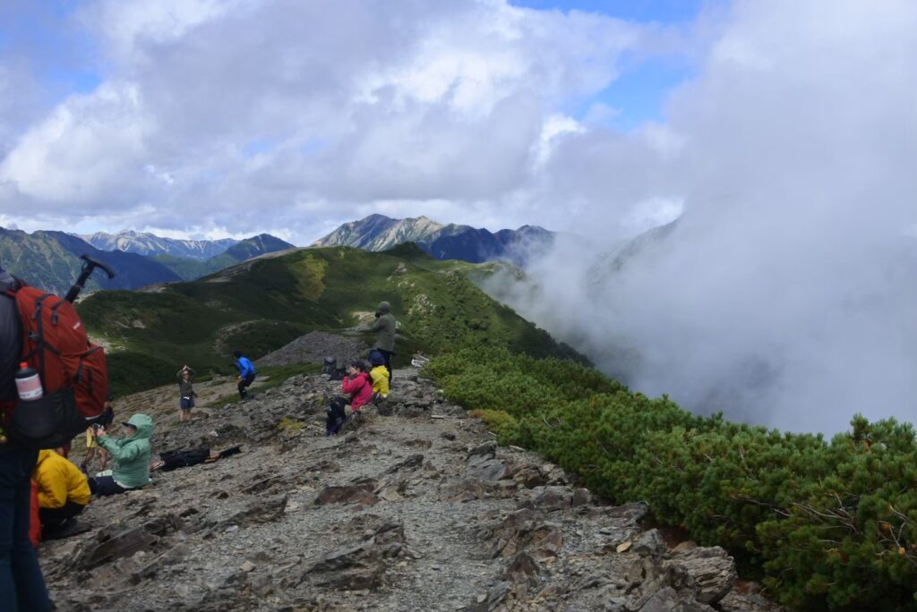 Good visibility with clear views from the peak of Chogakatake in the Northern Alps in Nagano, Japan.